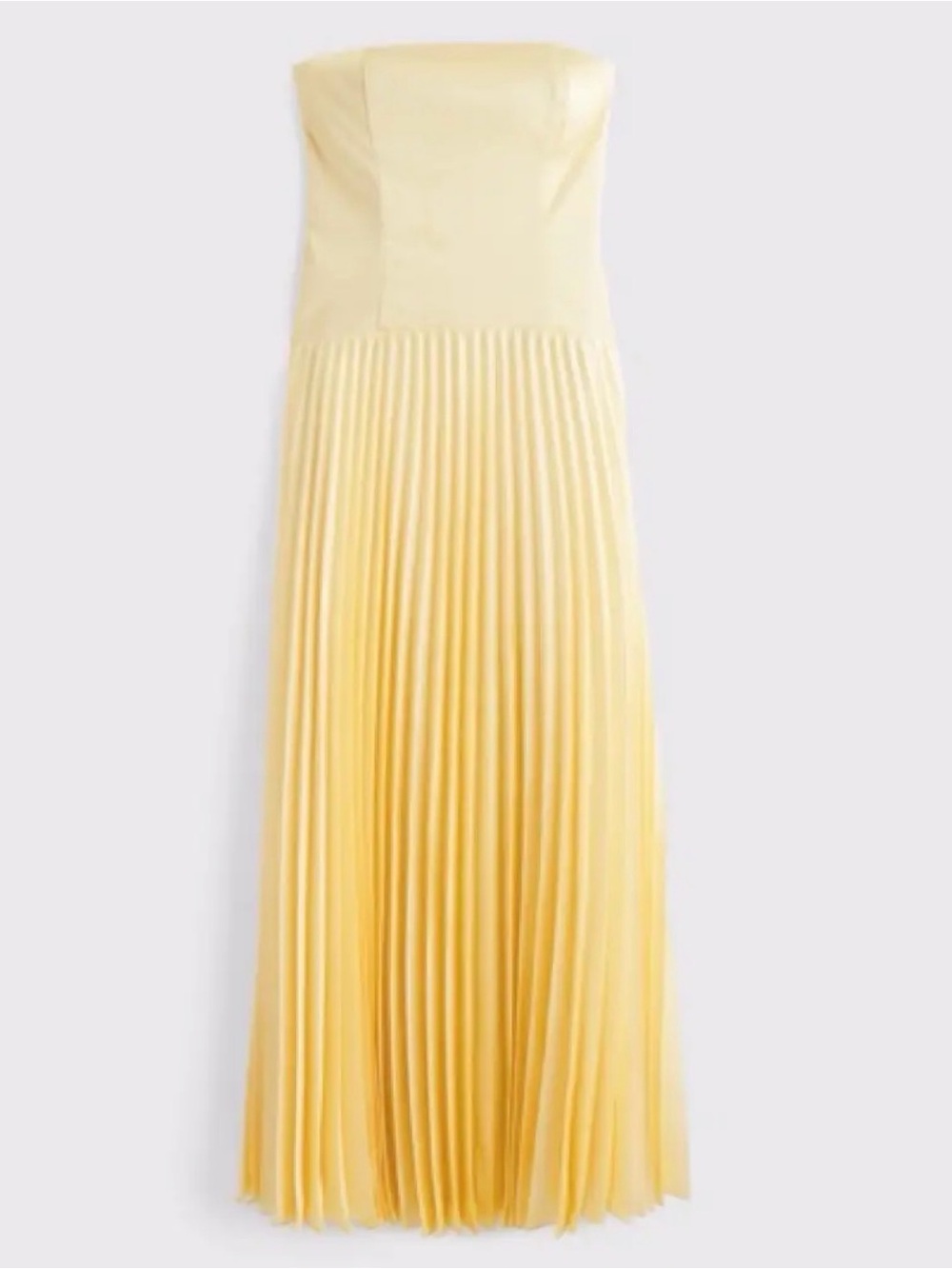 Abercrombie & Fitch Strapless Giselle Pleated Maxi Dress in Soft Yellow
